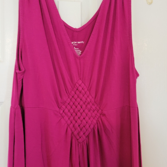 Fuchsia Pink V Neck Sleeveless Maternity Maxi Dress w. Belt by Liz Lange - Picture 3 of 5